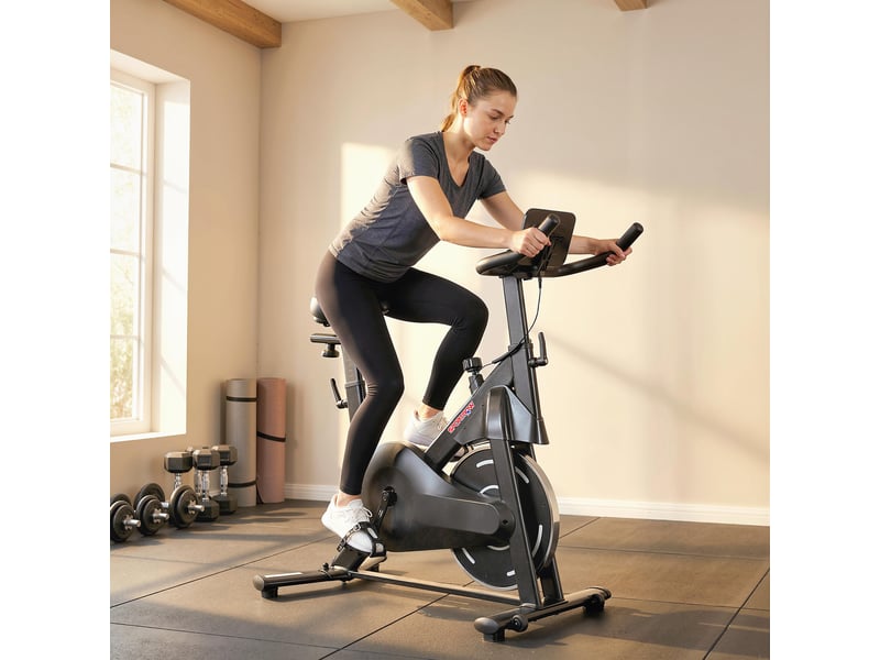  Vélo d'appartement avec résistance magnétique réglable, écran lcd, selle et guidon réglables, roues, noir  - Conforama C