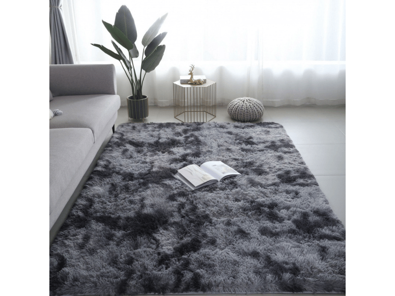  Tapis de salon gris, à poils longs, doux, en laine de soie antidérapante, mesurant 120 x 160 cm  - Conforama A