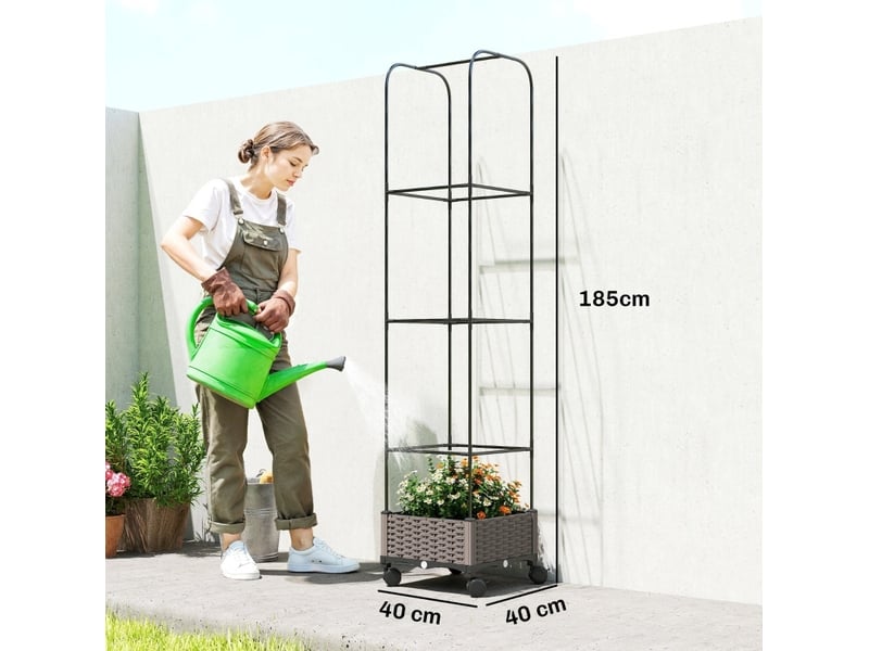  Jardinière mobile avec treillis 40x40x185 cm – noire – réservoir d’eau, drainage et roulettes freinées  - Conforama C
