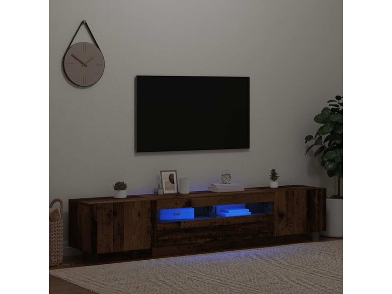  Meuble tv - banc tv - meuble de rangement avec lumières led vieux bois bois d'ingénierie  - Conforama C