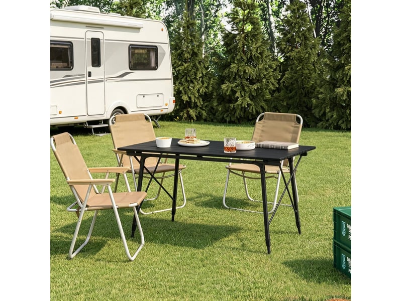  Table de camping pliable 120 x 68,5 x 5978,5 cm noire en aluminium, hauteur réglable avec sac de transport  - Conforama B