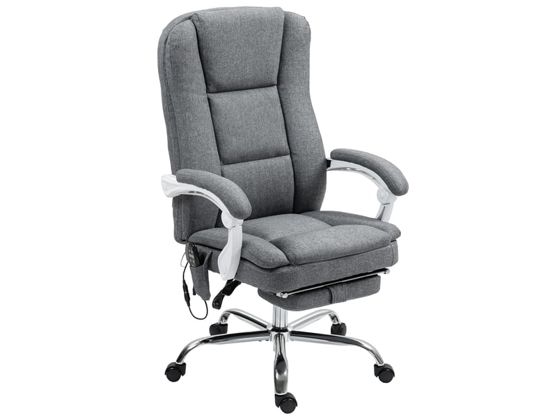 Fauteuil de bureau massant et chauffant, inclinable, revêtement en tissu effet lin, avec repose-pieds, gris  - Conforama B