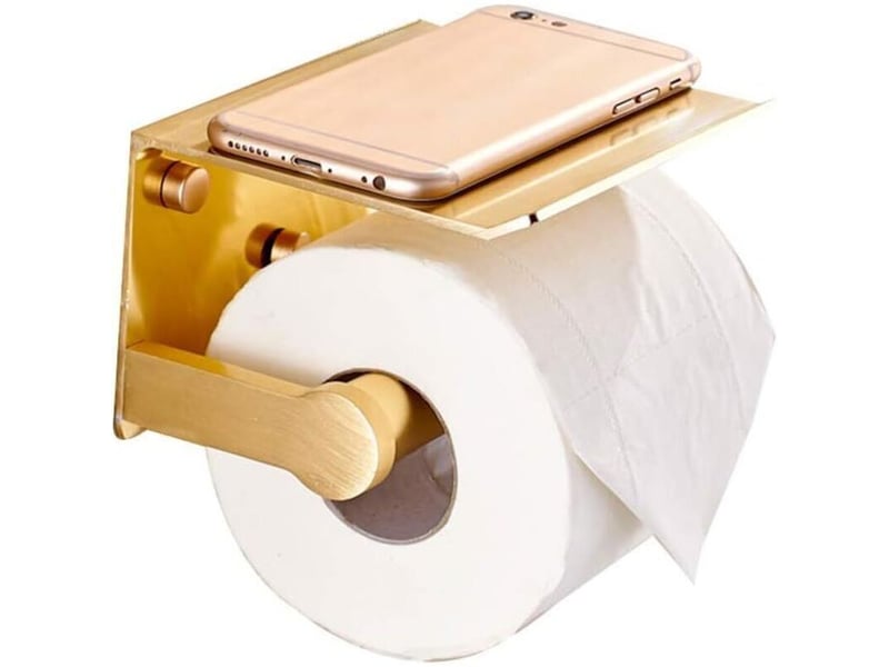 Porte papier toilette multifonction doré, support téléphone mural en alliage aluminium 13x11.5x8cm – rw - Conforama C