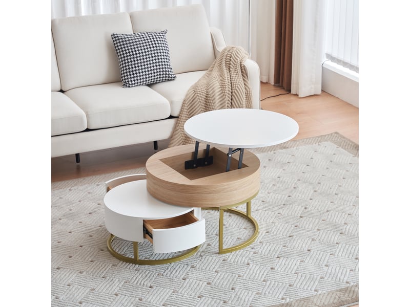 Table basse dorée - ensemble de 2 pièces - hauteur réglable - grand espace de rangement - design contemporain - Conforama W