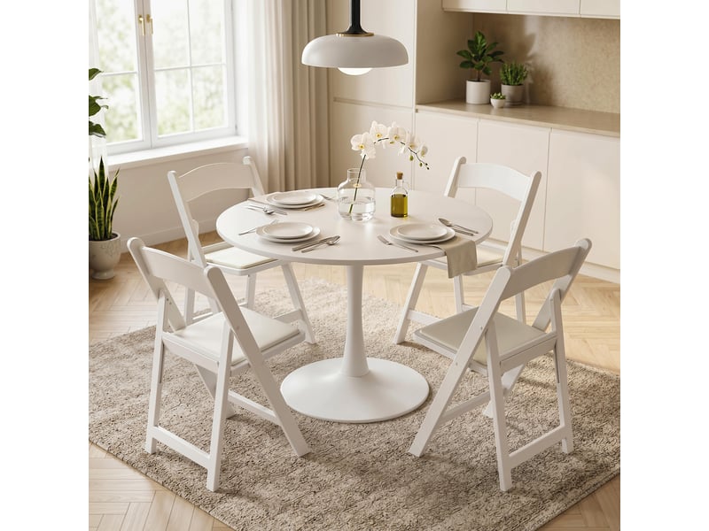  Lot de 4 chaises pliantes en résine et pu, chaises pliantes portables pour intérieur et extérieur, 45x44x78cm, blanc  - Conforama D