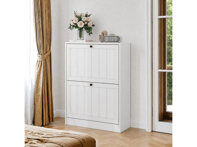  Meuble à chaussures 60x24x80 cm, armoire entrée blanche avec 2 niveaux ajustables et tiroir supérieur, capacité 12 paires, idéal couloir étroit  - Conforama B