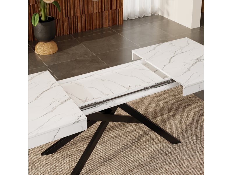  Table à manger extensible, 140-180x80x76 cm, avec plateau épais 93 mm piètement croisé style simple, mdf, coloris blanc  - Conforama E