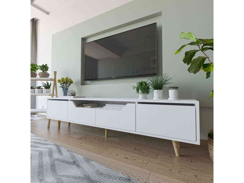  Meuble tv en aggloméré 180 x 29.8 x 48 cm roma blanc  - Conforama B