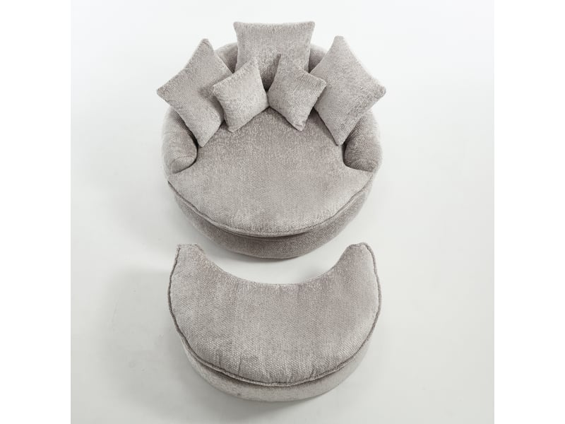  Fauteuil oversize rond 55 pouces en polyester, convertible et réglable, avec coussin  - Conforama D