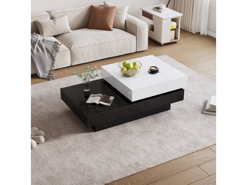  Table basse pivotante noir et blanc, table de salon moderne 103x60x35.5cm avec finition haute brillance  - Conforama B