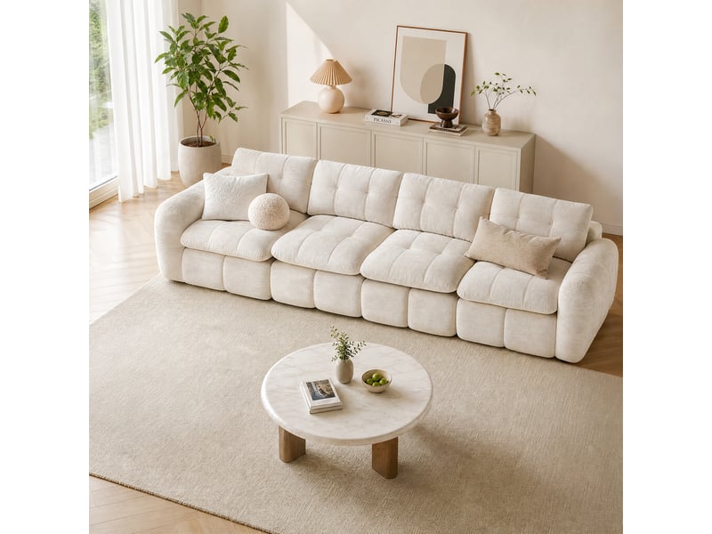 Canapé 4 places, revêtement en tissu chenille, sans assemblage, beige - Conforama C