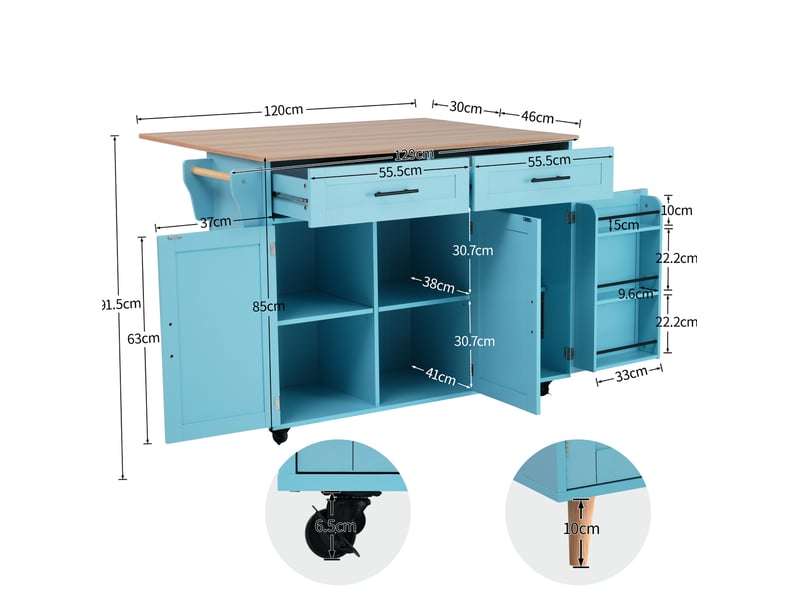  Desserte 129x46x91,5 cm avec plateau rabattable, mdf, bleu  - Conforama C