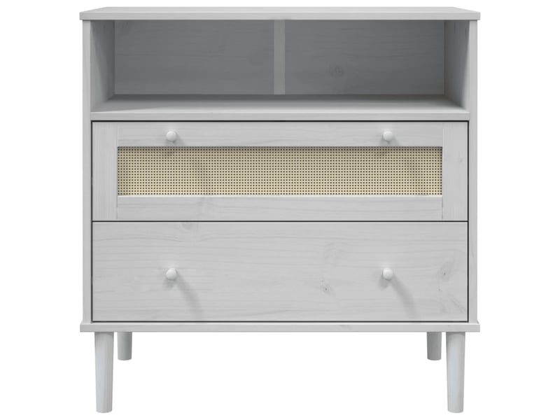 Buffet - bahut - meuble de rangement senja aspect rotin blanc 80x40x80 cm bois massif de pin - Conforama E