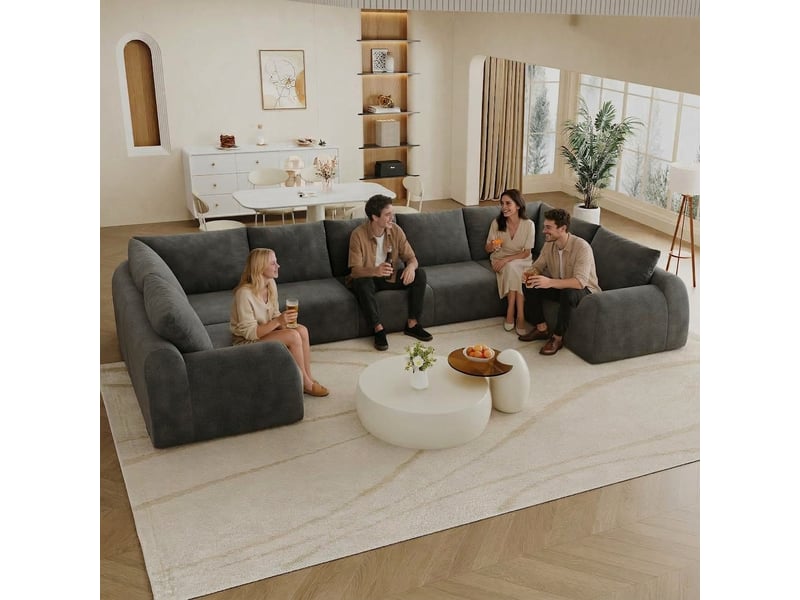 Canapé en u 7 places gris foncé en chenille 411 cm sans montage - Conforama B