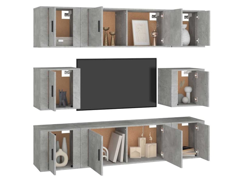  Ensemble de meubles tv 8 pcs gris béton bois d'ingénierie shl43948  - Conforama C