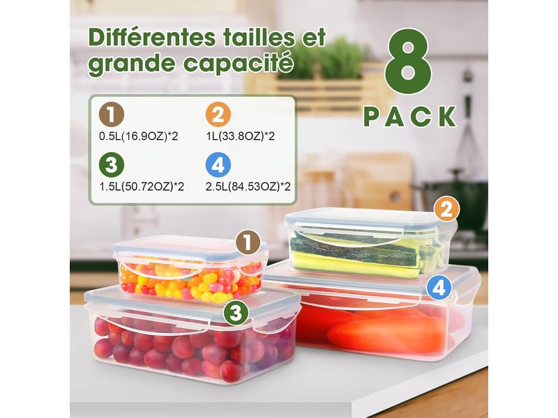  Boîtes alimentaires hermétiques yashe lot de 8, transparent  - Conforama C