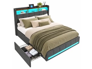 Lit coffre 140x190 cm <strong>LYCHOEEY</strong> <strong></strong> coloris gris