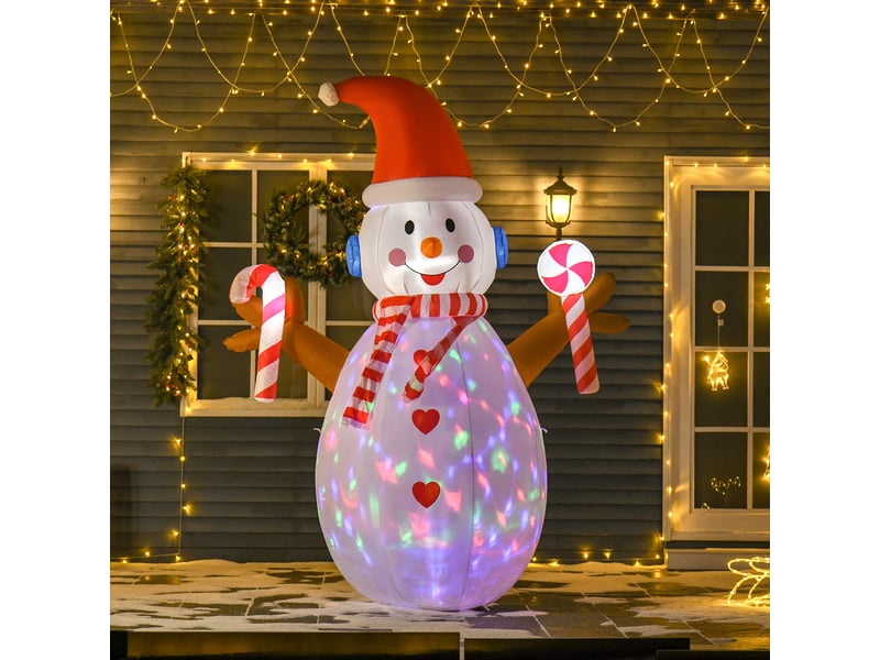  Bonhomme de neige gonflable de 240 cm, décoration de noël extérieure avec lumières led, polyester imperméable, ip44  - Conforama C