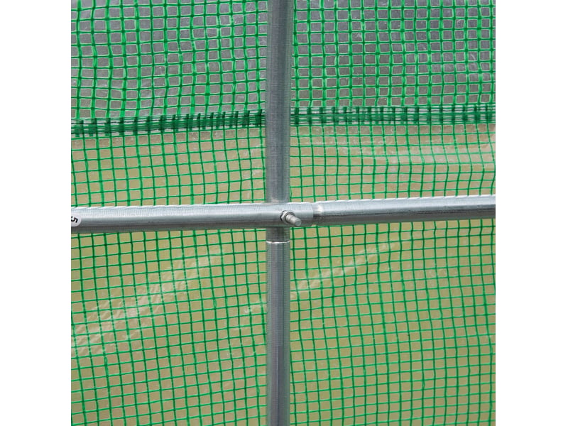 Serre de jardin 350x300x200 cm – vert foncé – toit à deux pans avec accès zippé et fenêtres enroulables - Conforama E