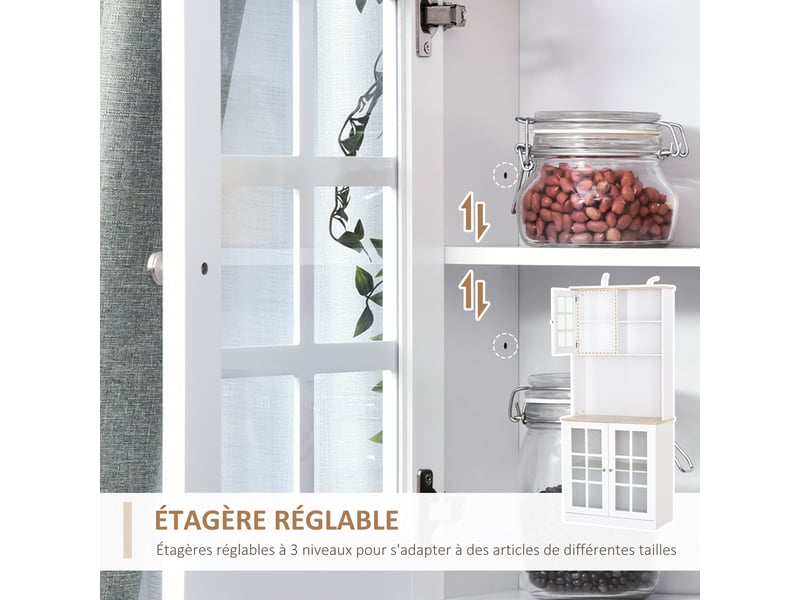 Buffet cuisine, meuble cuisine rangement haut, meuble de rangement avec plan de travail, 2, 3 portes vitrées - Conforama R