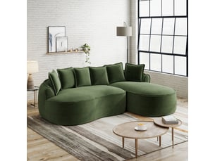 Canapé modulable en l chenille vert assise profonde chaise longue extra grand avec coussins