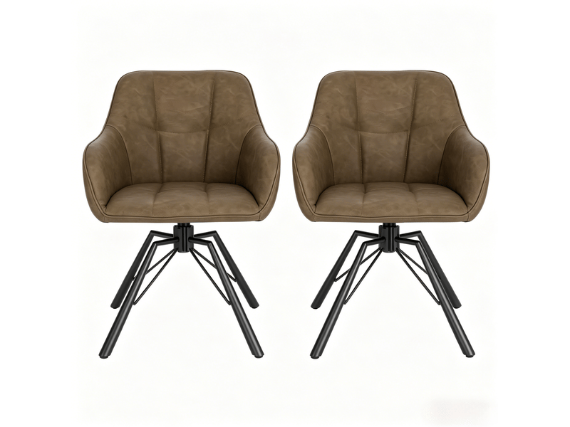 Chaise de salle à manger pivotante à 360° avec accoudoirs et dossier rembourré, lot de 2 en similicuir marron - Conforama A
