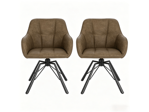 Chaise de salle à manger pivotante à 360° avec accoudoirs et dossier rembourré, lot de 2 en similicuir marron