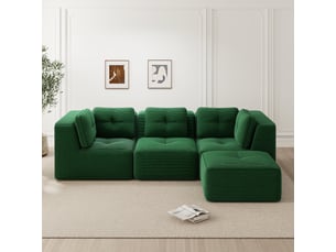 Canapé d’angle modulable 3 places velours côtelé vert – 297 x 177 x 69 cm