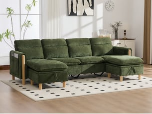 Canapé d'angle 3 places, avec 2 pouf de rangement, 261x77x86cm, vert