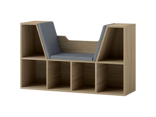 Bibliothèque banc 2 en 1 design contemporain 6 casiers 3 coussins fournis 102l x 30l x 61h cm chêne gris