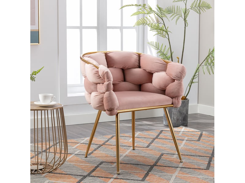 Fauteuil d'accent moderne en velours rose avec structure métallique  - Conforama C