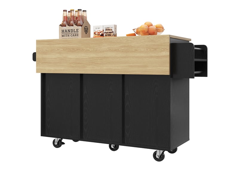  Desserte roulante,chariot de cuisine avec 2 portes,2 tiroirs,étagères à snack,plateau pliable,porte-serviettes et étagère latérale,noir desserte noir - Conforama E
