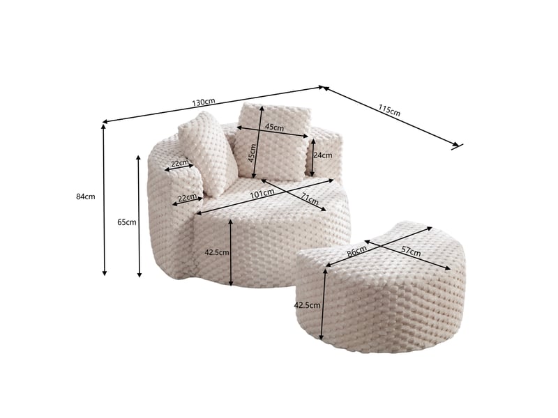Fauteuil 1 place en tissu pelucheux beige avec repose-pieds - 130 x 115 x 84 cm - Conforama E