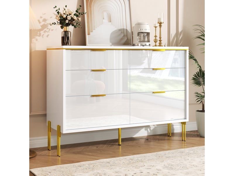  Commode 6 tiroir(s) 0 niche(s) coloris blanc largeur 120 cm panneau de particules commode blanc - Conforama D