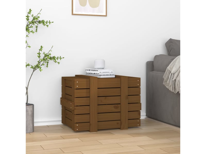  Boîte de rangement, coffre de rangement marron miel 58x40,5x42 cm bois massif pin  - Conforama C