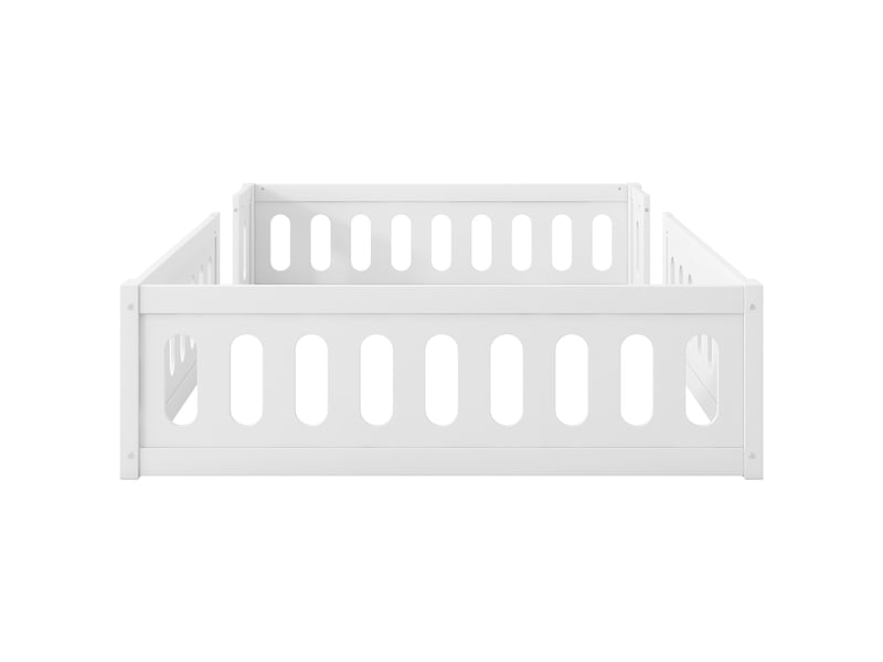  Lit plateforme 140x200 en bois massif blanc avec barrière de sécurité - design au sol  - Conforama W