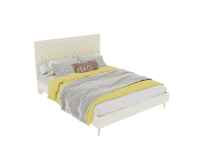  Lit 2 personnes 140x200 cm avec sommier à lattes, cadre de lit adulte avec tête de lit moelleuse, gris, lit double  - Conforama R