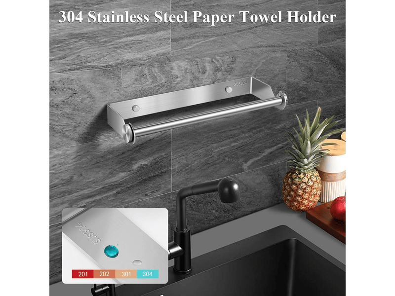 Porte-essuie-tout mural en acier inoxydable pour cuisine, garde-manger, évier, salle de bain, 33 cm, argent - Conforama B