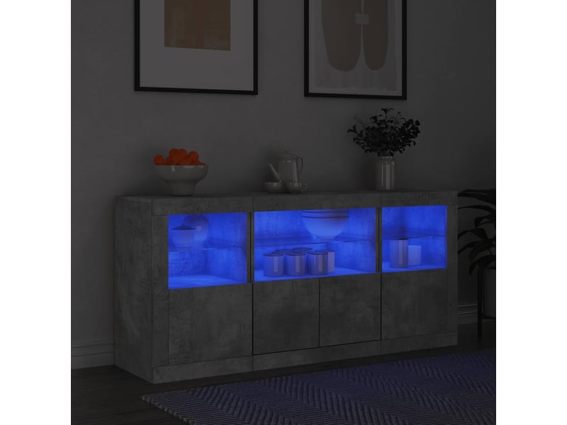 Buffet - bahut - meuble de rangement avec lumières led gris béton 142,5x37x67 cm - Conforama B