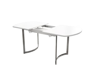 Table à manger extensible 140180 x 80 x 75 cm, 4 à 6 personnes, mdf blanc et pieds métal argentés