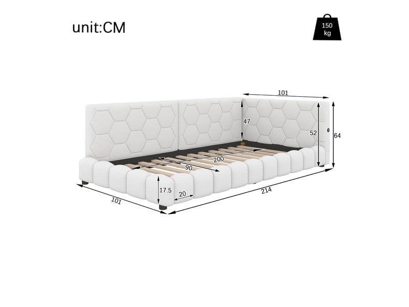  Lit de jour 90x200 canapé lit blanc velours avec lumière led et port usb type-c  - Conforama C