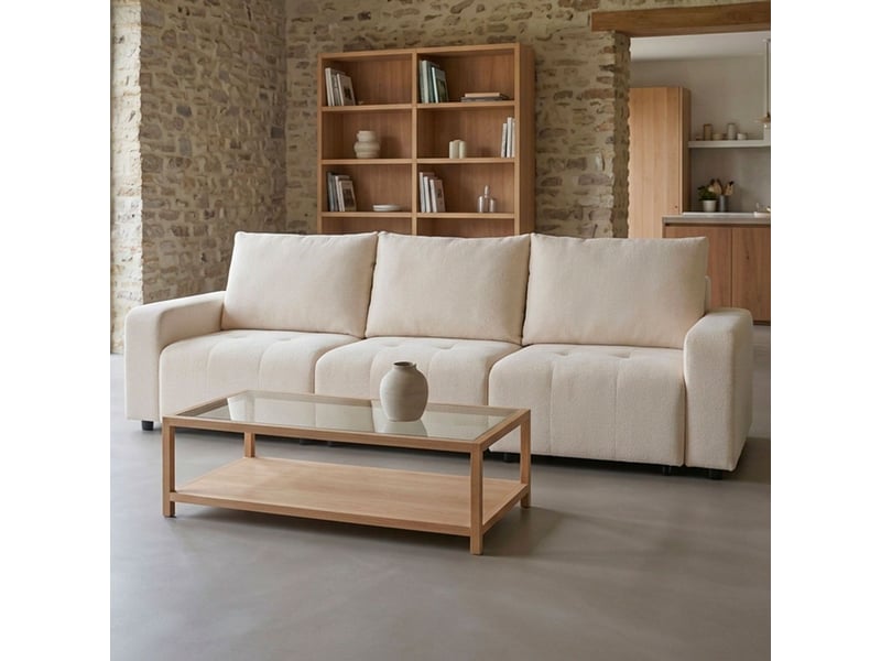  Canapé 3 places convertible et modulable castelo tissu texturé crème Castelo - Conforama E