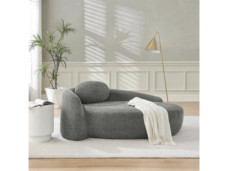  Canapé méridienne tissu bouclette - 170x96x62cm - banquette lounge arrondie avec coussin mousse haute densité - gris foncé  - Conforama B