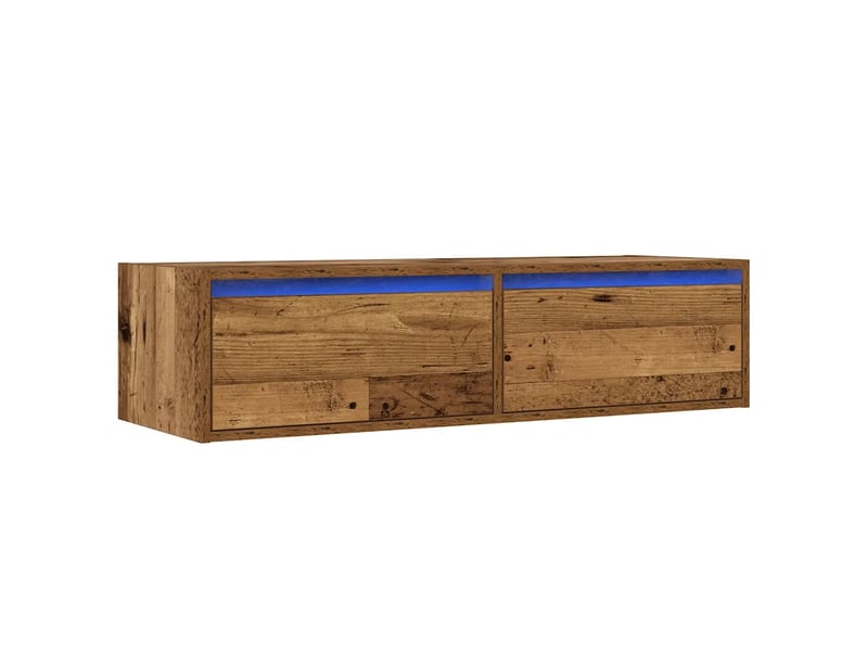  Meuble tv avec éclairage led gain de place 100 x 35,5 x 25 cm en bois d'ingénierie vieux bois 02_0051333  - Conforama A
