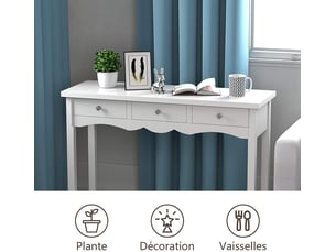 Costway table de console en bois avec 3 tiroirs, meuble de rangement moderne montage facile, blanc, 100 x 32 x 75cm