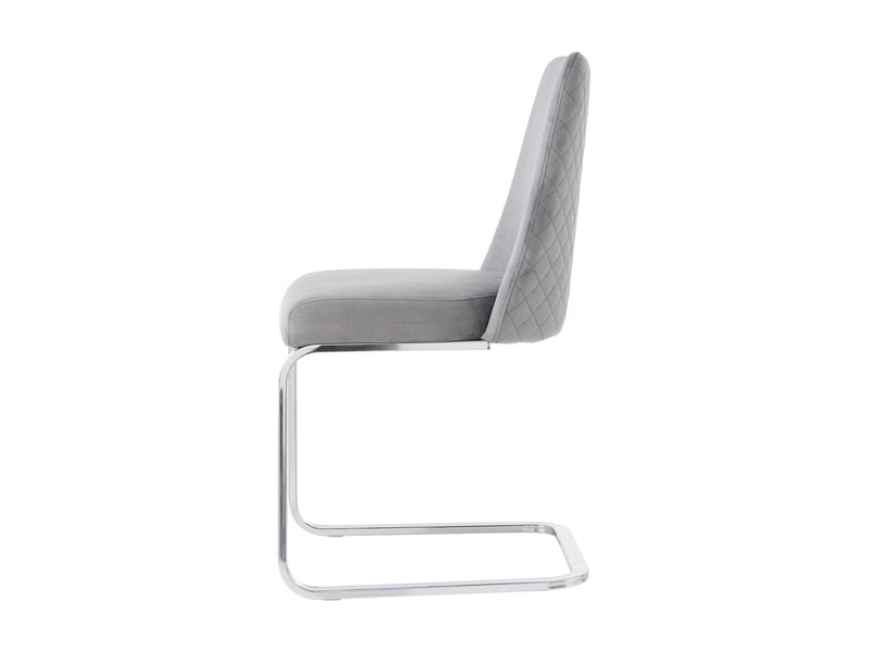 Chaise de salle à manger en velours gris, lot de 6, dossier matelassé losanges, piètement luge métal argenté - Conforama R