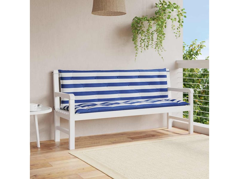 Lot de 2 coussins de banc de jardin, coussins d'assise rayures bleues et blanches cf58678 - Conforama B
