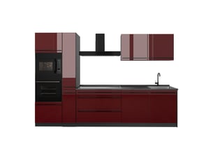 Vicco cuisine, rouge brillantanthracite, 310cm plan de travail chêne doré