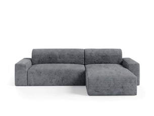 Canapé d'angle réversible convertible   4 places Velours côtelé gris avec coffre de rangement