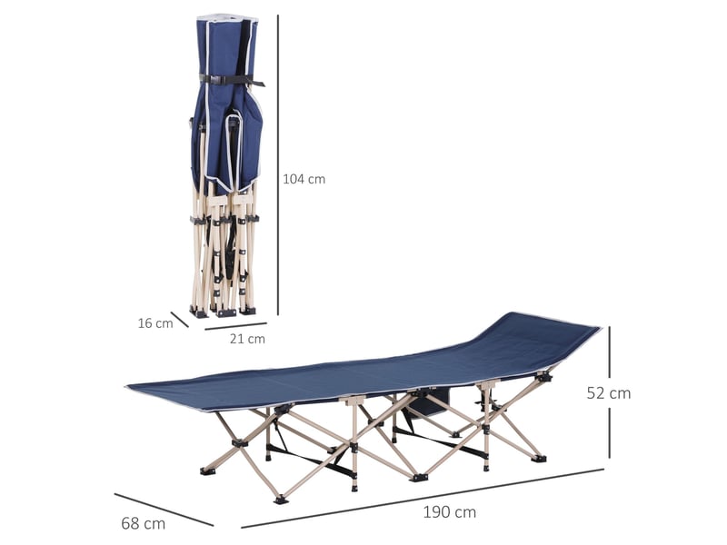  Lit de camp pliant bleu 190 x 68 x 52 cm en tissu oxford 600d, avec sac de transport, charge 150 kg  - Conforama C